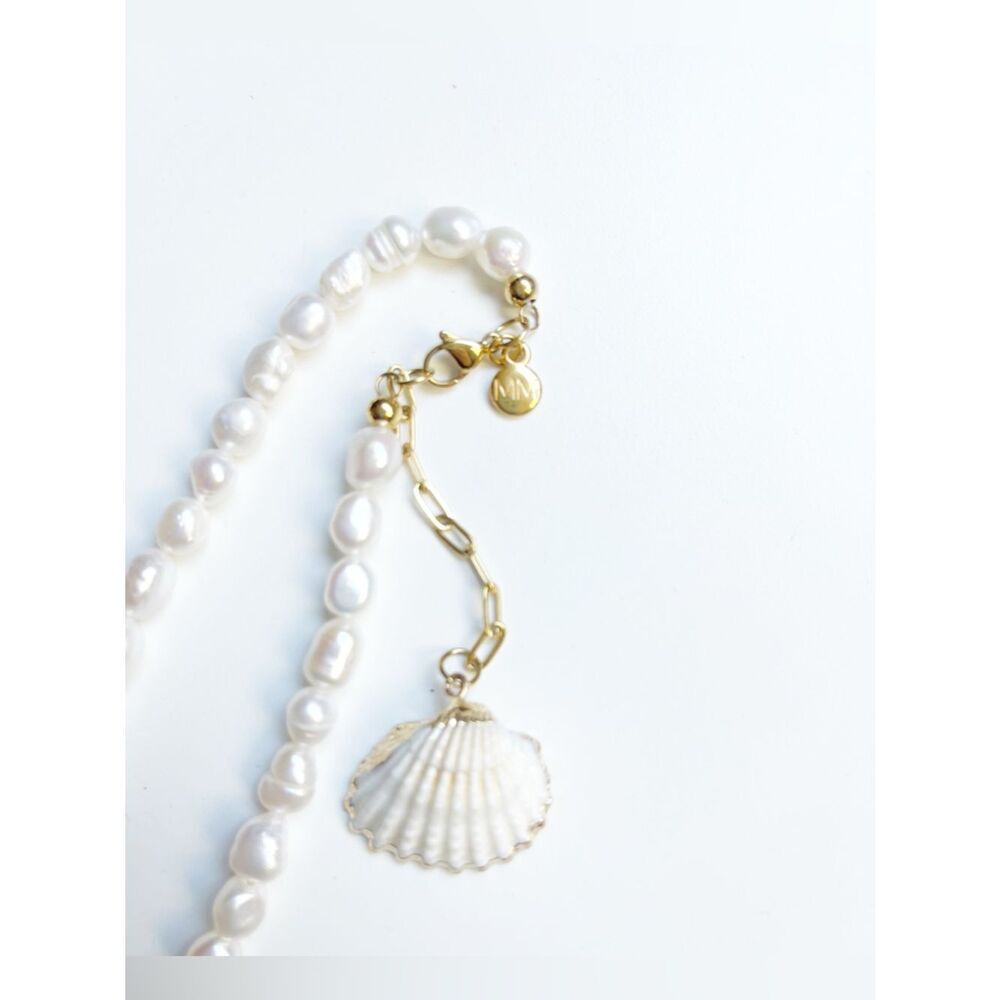 Pearl and Gold Shell Statement Necklace  with matching bracelet Beach Bride - Picture 8 of 14